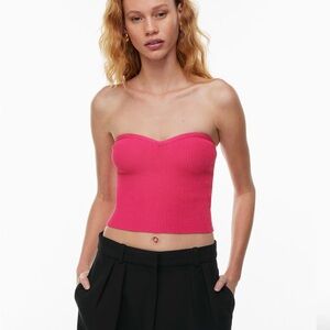 Aritzia Pink Strapless Ribbed Top